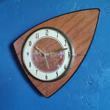 Vintage formica clock asymmetrical silent wall clock "SMI walnut golden lines"