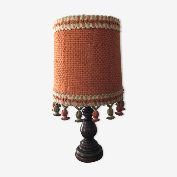 Table lamp wood and jute with pompoms