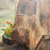 Vintage Oil Painting Swiss Village, 20th Century