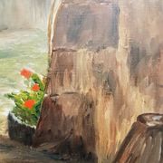 Vintage Oil Painting Swiss Village, 20th Century