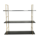 String gold metal shelf and black wood