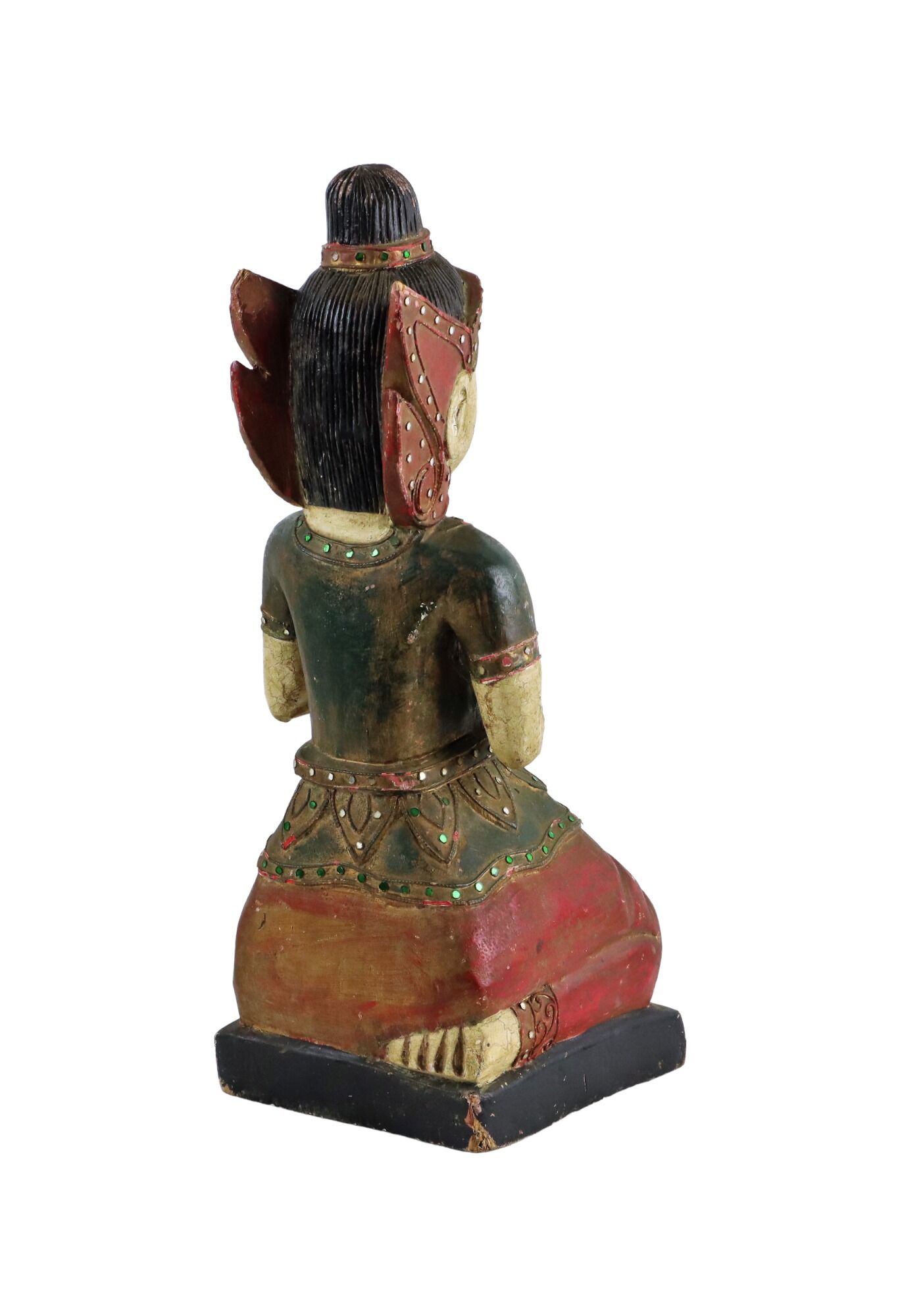 Characterful Vintage Buddha Statue Kneeling Wooden Buddha 44cm