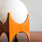 Small glass & wood table lamp, Czechoslovakia, 1960s