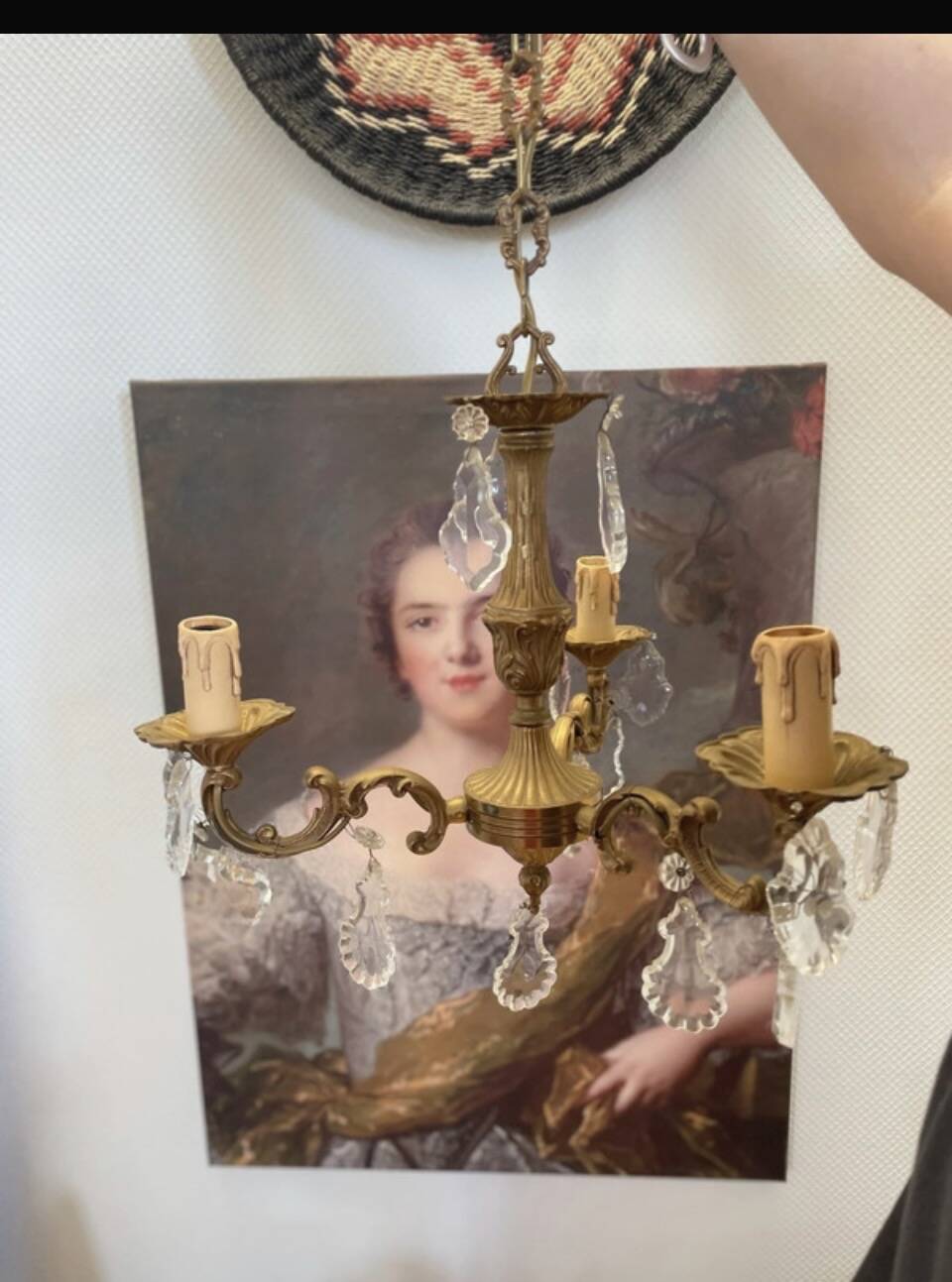 Lustre en bronze ancien pampilles