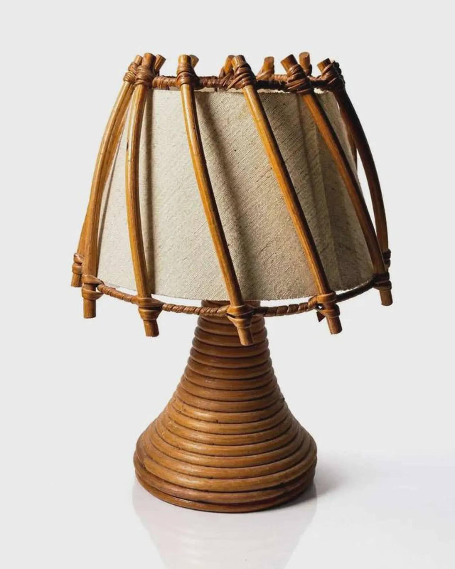 Vintage table lamp by Louis Sognot in wicker/bamboo - 1950s/60s