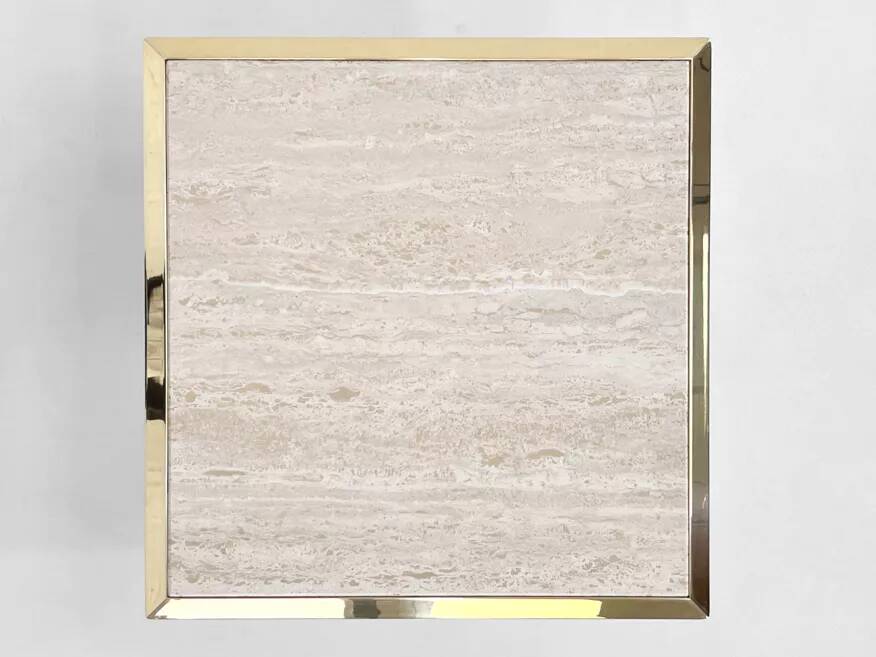 Square coffee table from the 70s in travertine and brass.