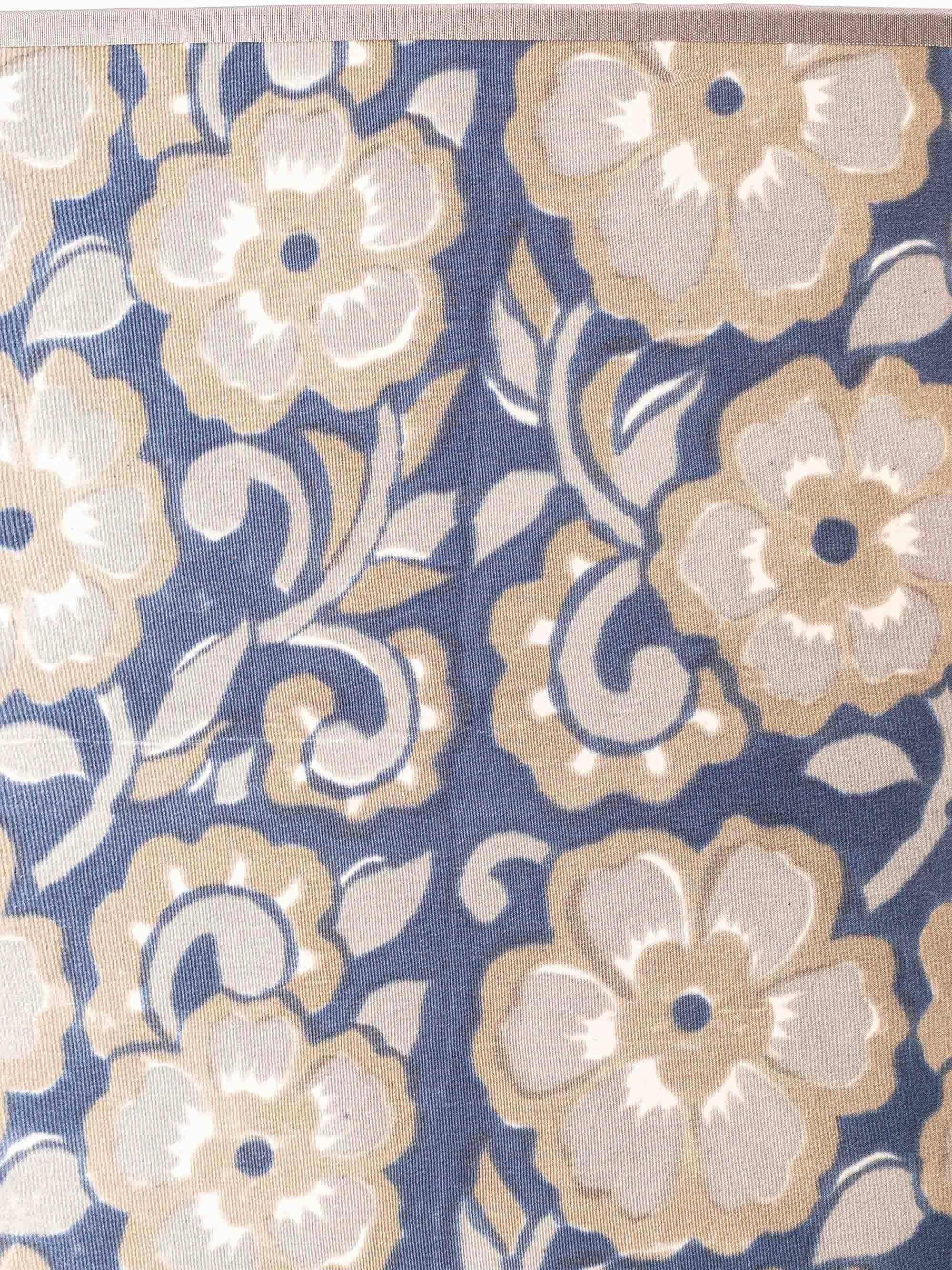 Blue and white porcelain table lamp by Lladró with floral shade in new silk.