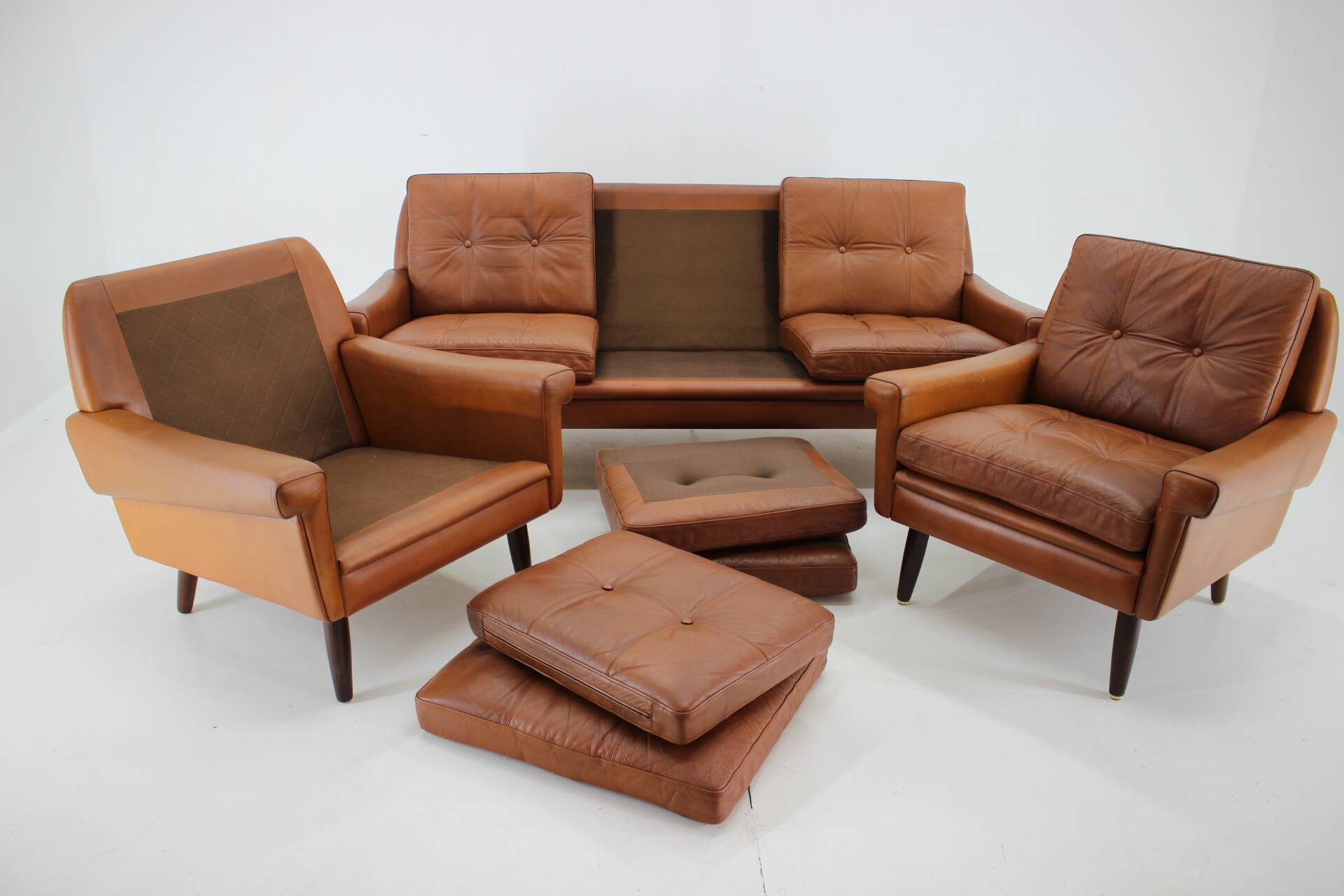 Ensemble de salon Svend Skipper des années 1960 en cuir, Danemark