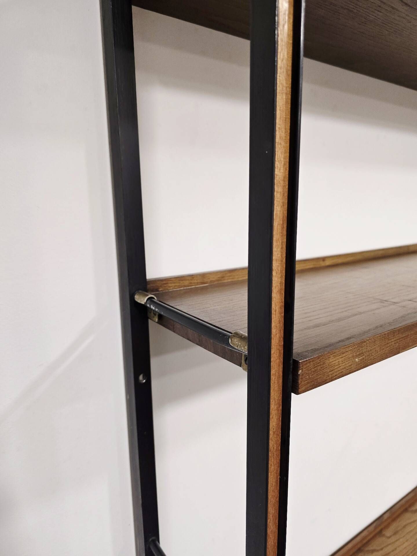 Vintage 1950s Mid-Century Modern Wall Shelving Unit – Hardwood & Alumi