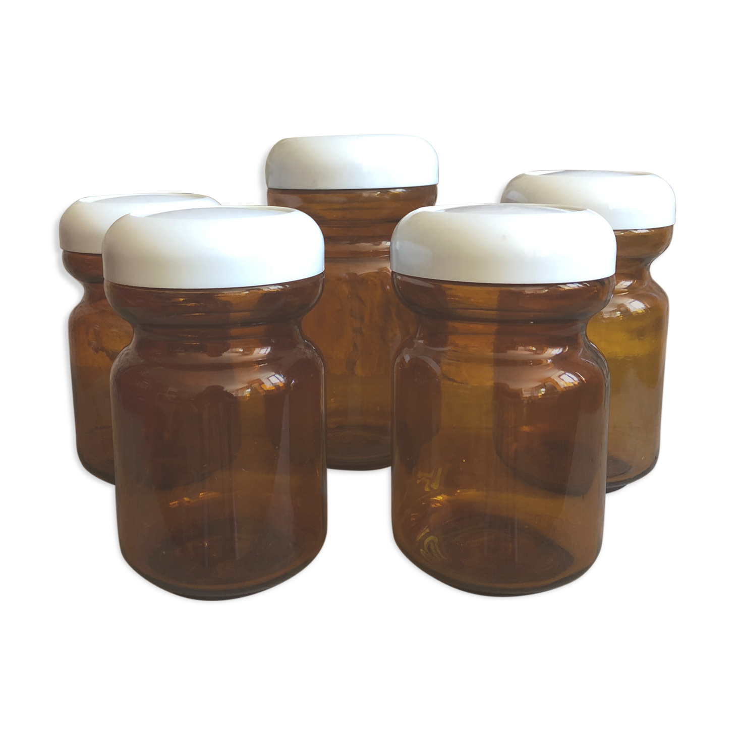 Lot of 5 old jars of chicory Leroux - amber glass
