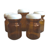 Lot of 5 old jars of chicory Leroux - amber glass