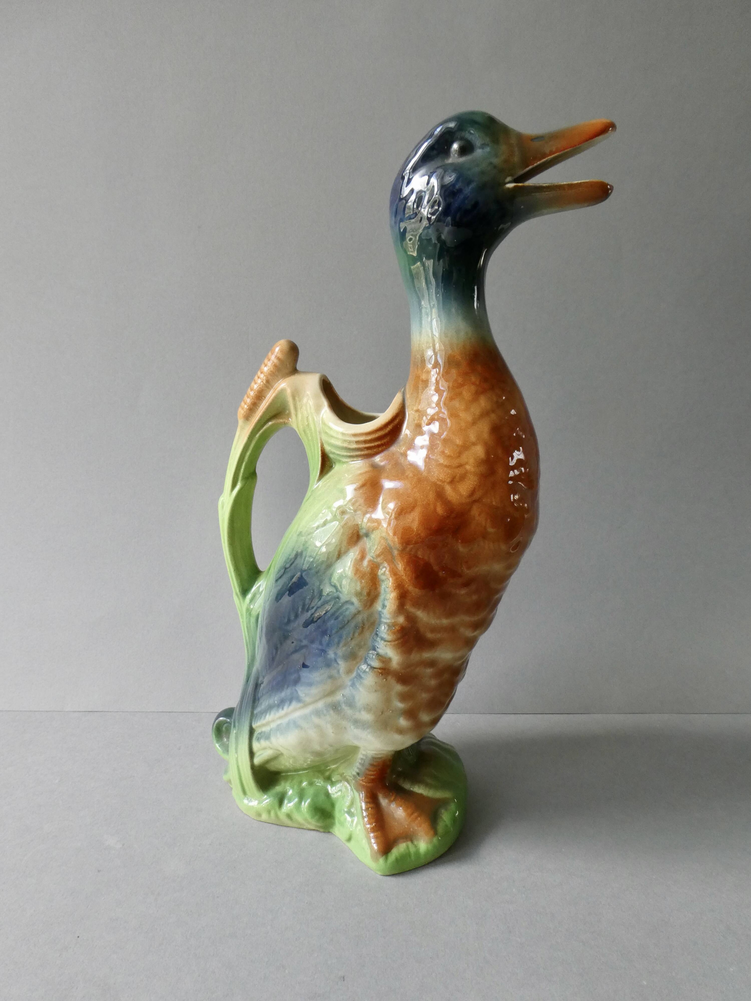 Duck pitcher in slip, Saint Clément France, 1960s