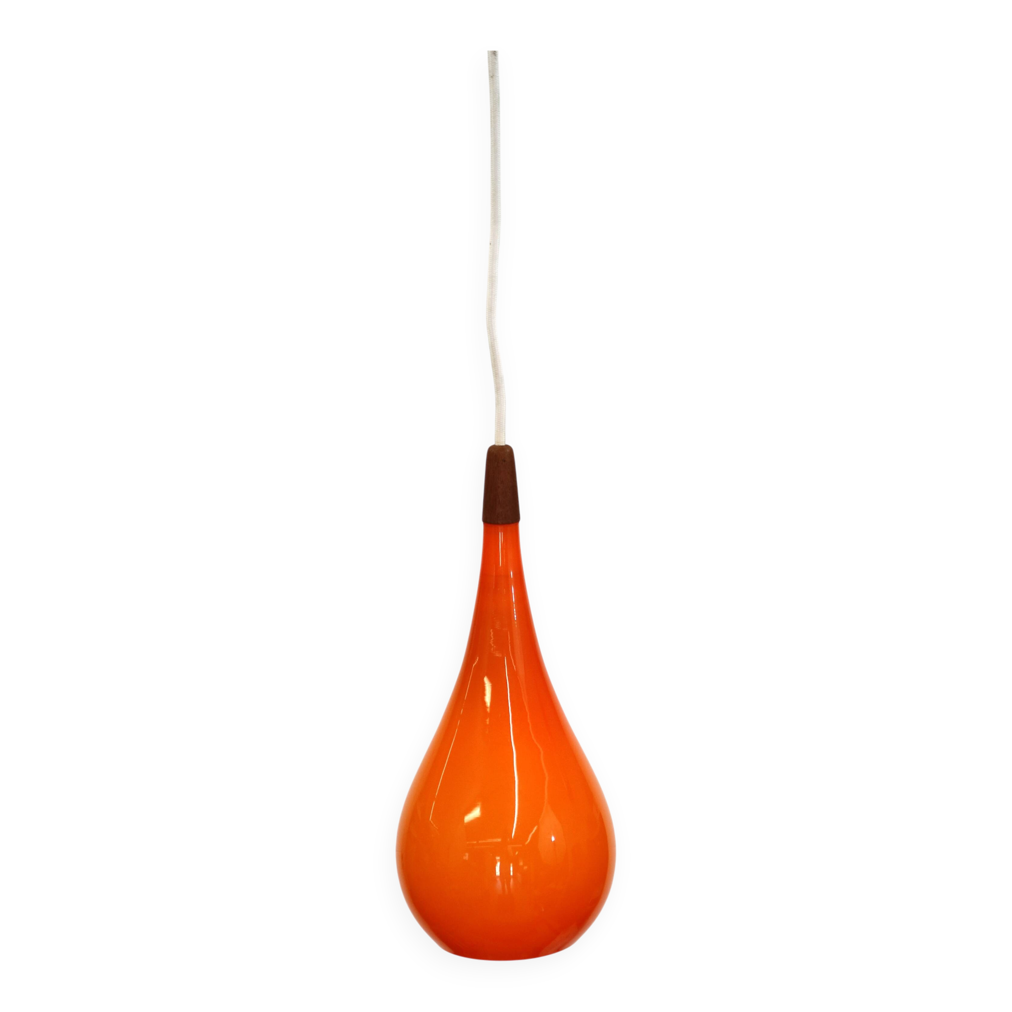 Orange teardrop glass pendant lamp made by Holmegaard - Denmark 1960