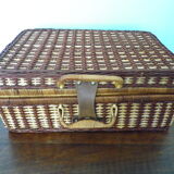 Picnic suitcase, braided wicker, 2 handles, leather closure