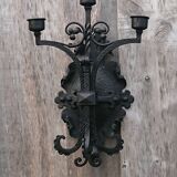 Pair of black wrought iron sconces - neo-Gothic style - from the 1950s