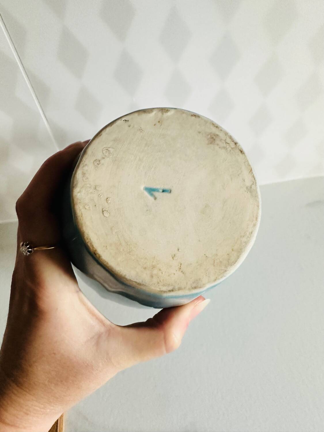 Vintage blue ceramic decanter