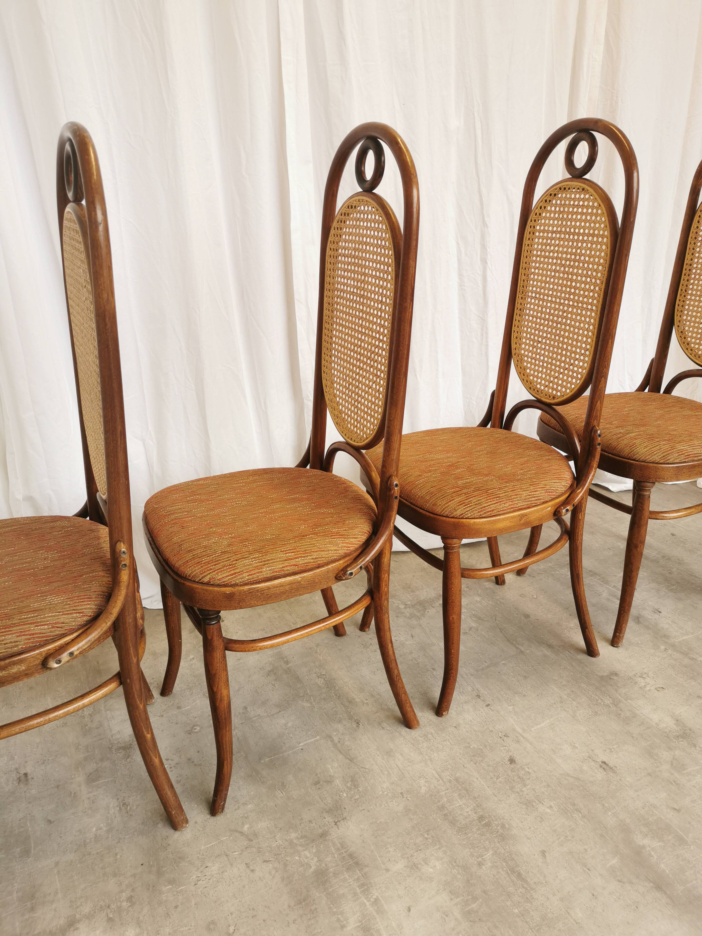 Set of 4 Vintage Bentwood Dining Chairs: Cane Back, Thonet Style