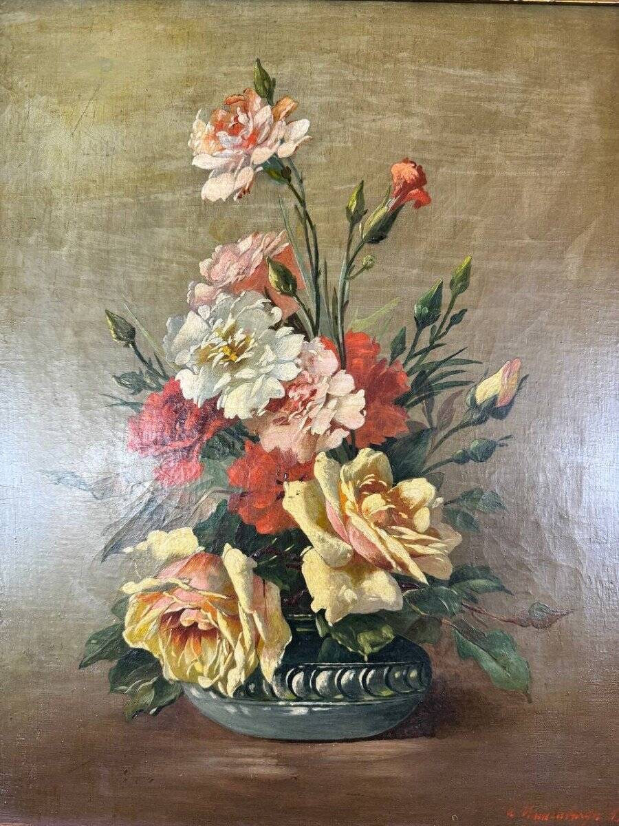 Oil on Canvas Painting Floral Still Life, French School, Paris, Early