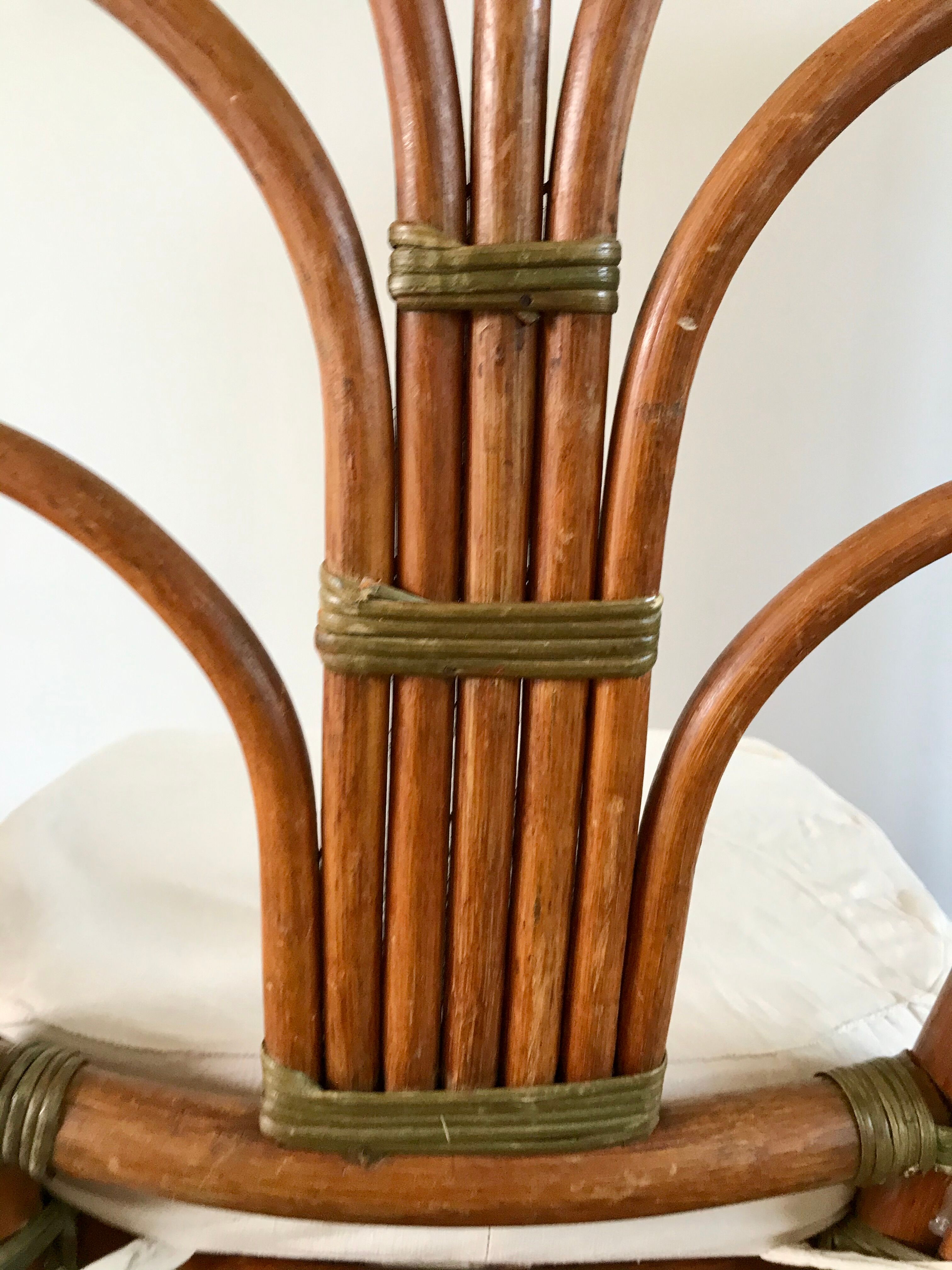 Set of 3 rattan / bamboo chairs with cushions years 1960-1970