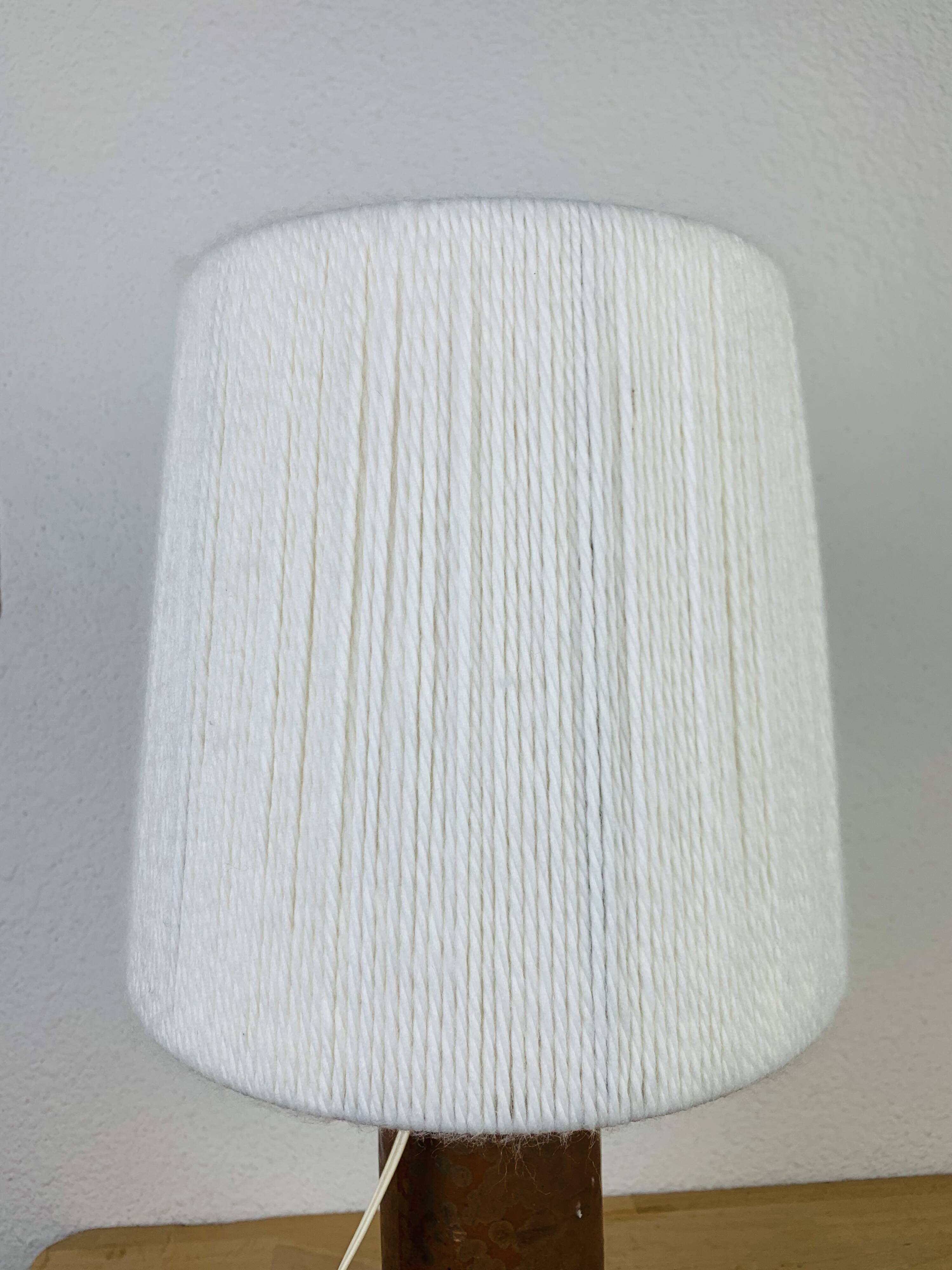 Stoneware bottle lamp and vintage wool lampshade