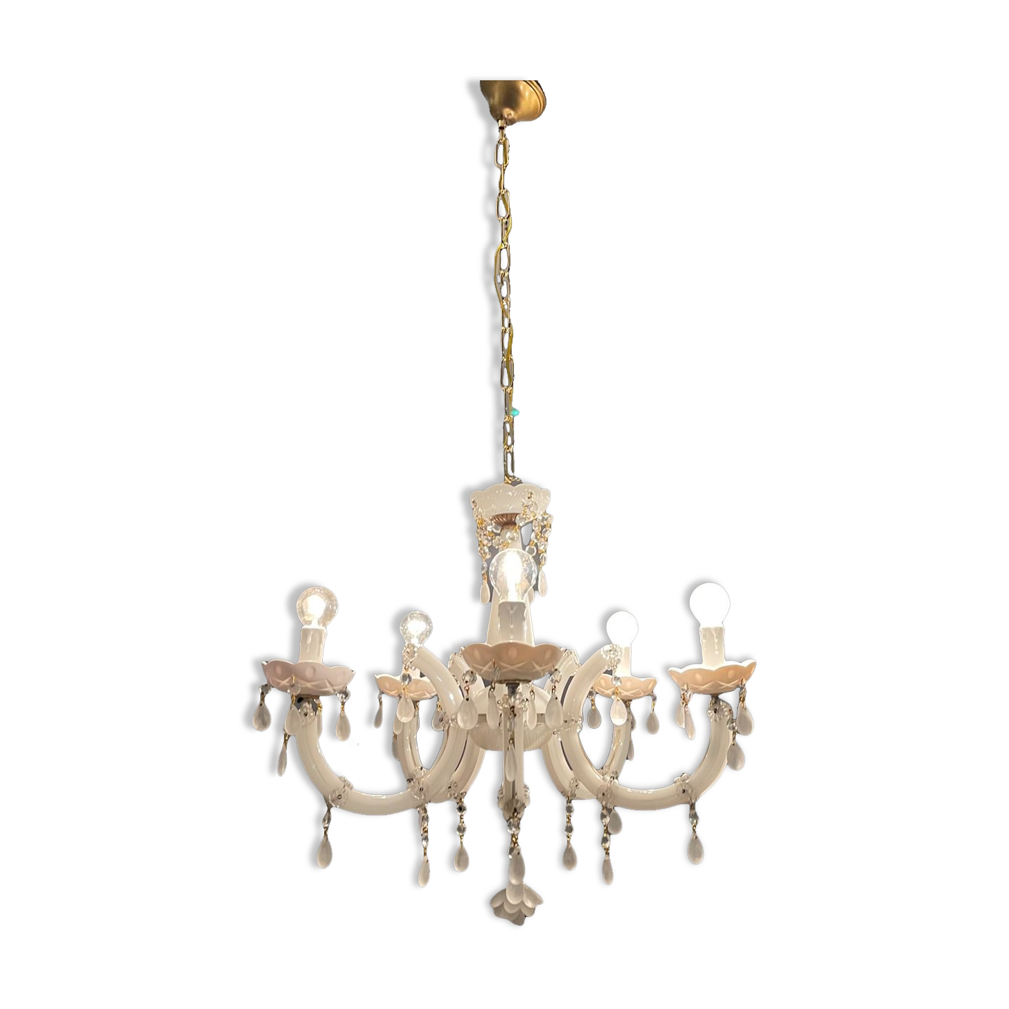 Italian white opaline glass chandelier