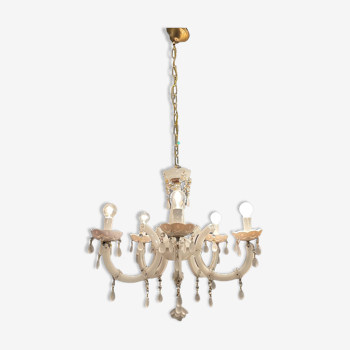 Italian white opaline glass chandelier