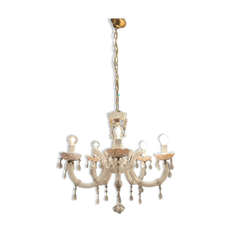 Lustre italien en verre opalin blanc