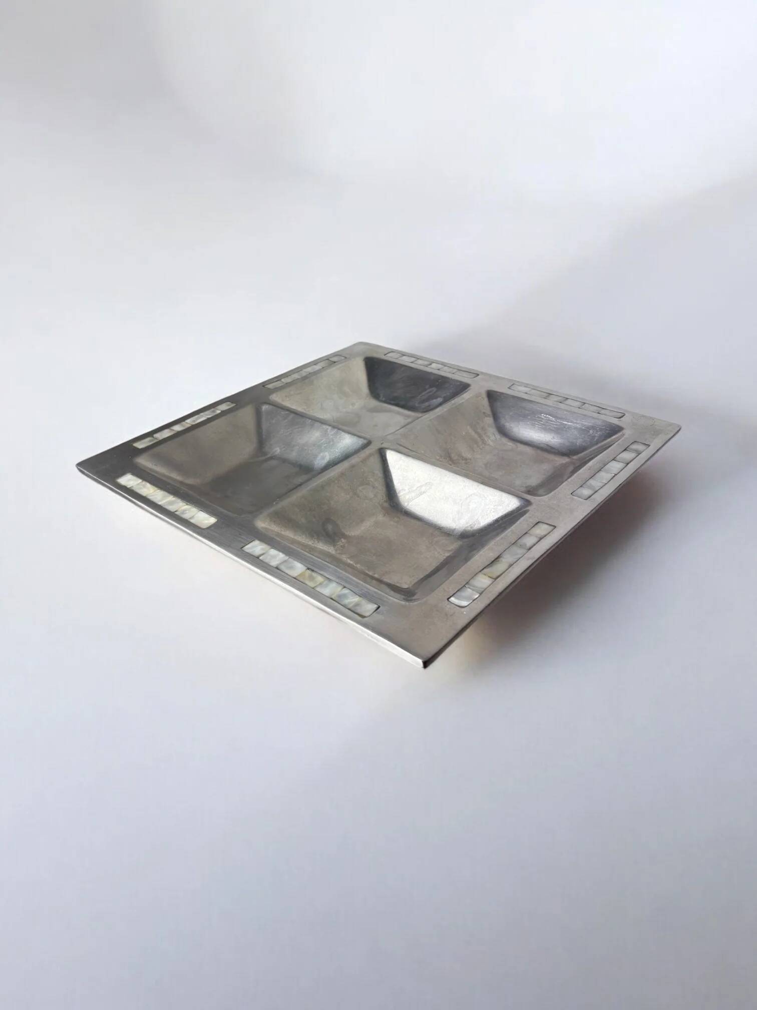 Mother-of-pearl & aluminium centerpiece, Italy, 1970s