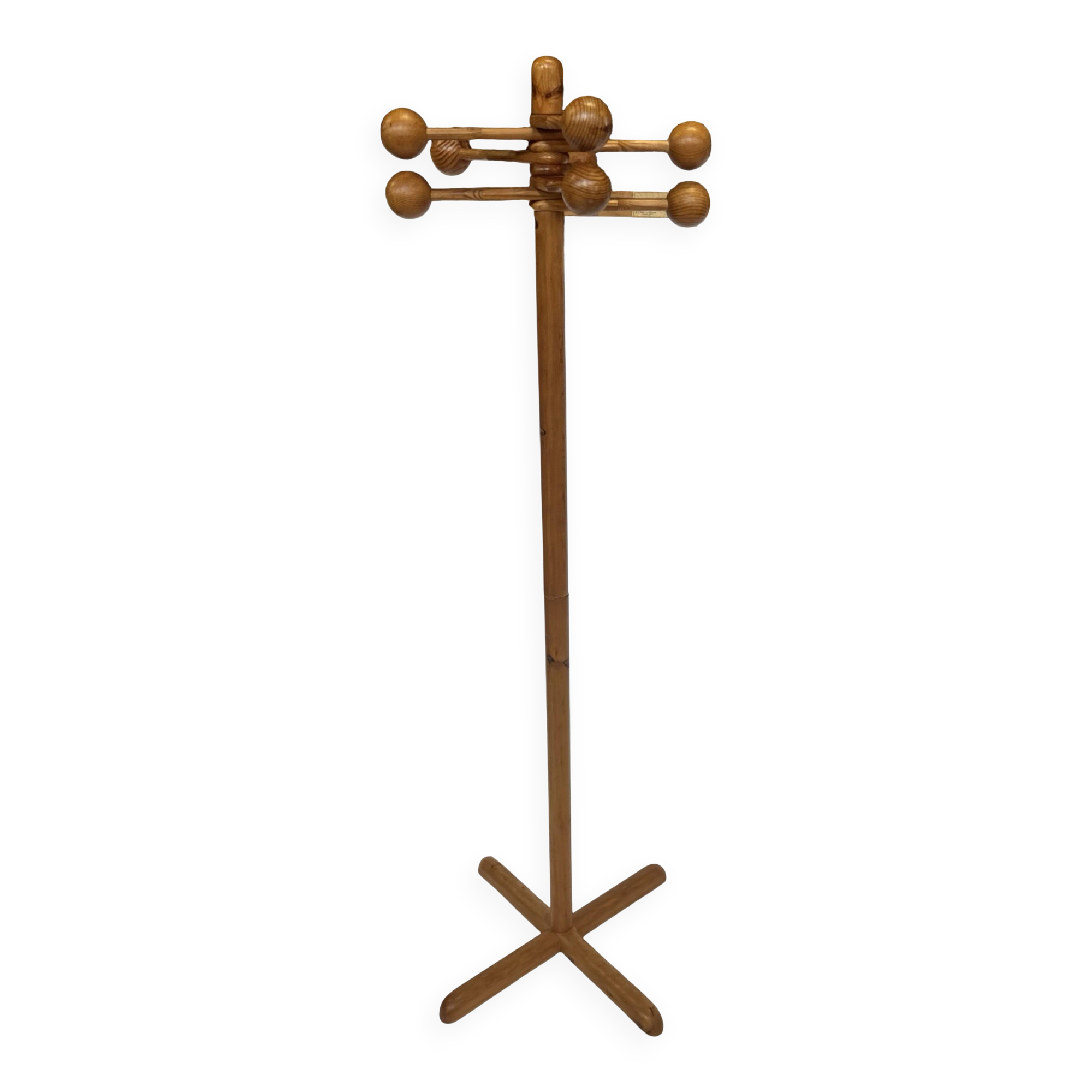 Vintage Pinewood Sputnik Freestanding Coat Rack, 1970s Design