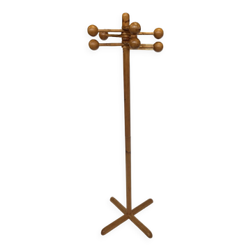 Vintage Pinewood Sputnik Freestanding Coat Rack, 1970s Design