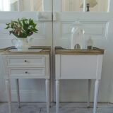 Pair of beautifully crafted bedside tables, end tables, pearl gray.