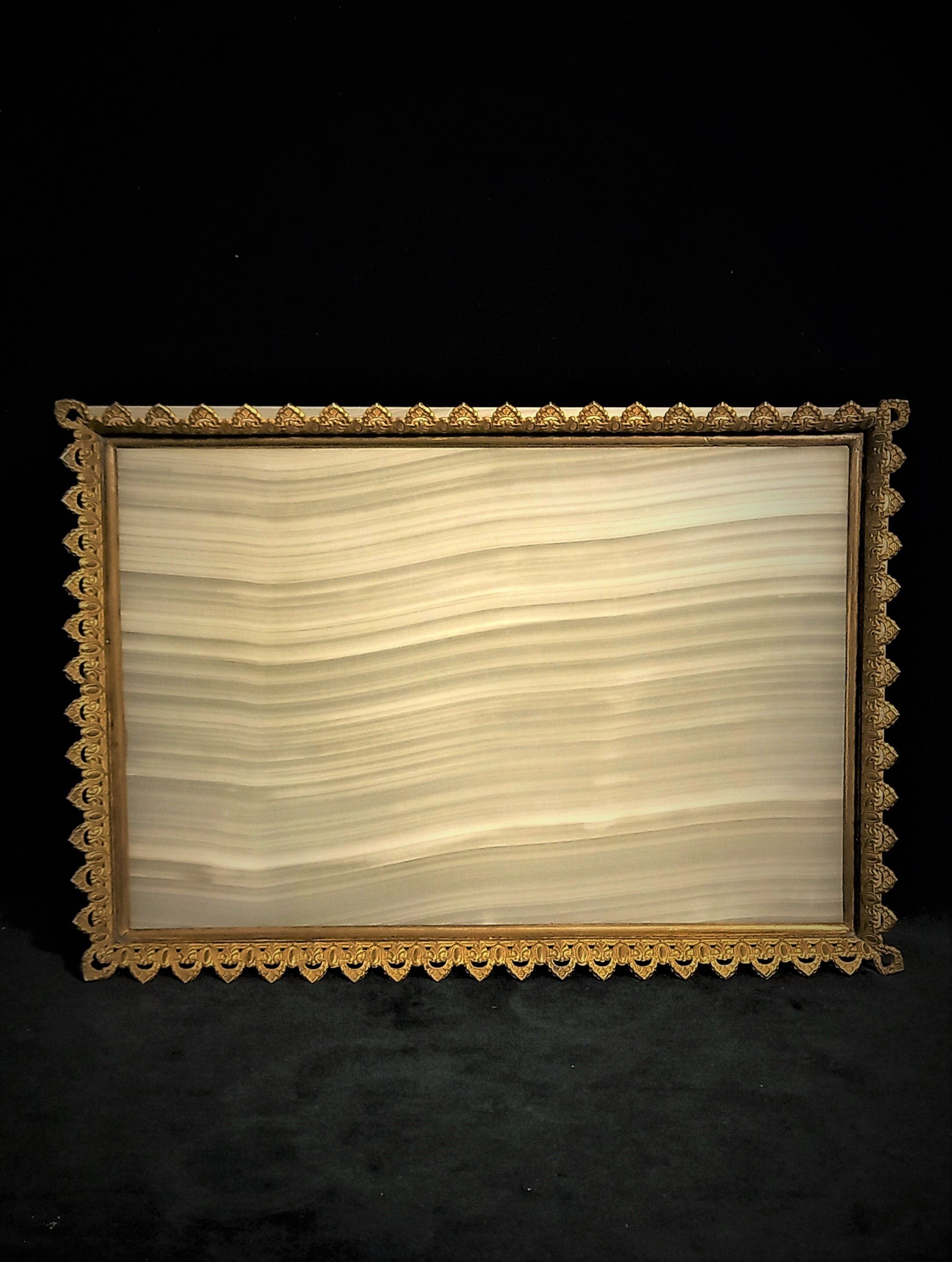 Onyx desk top with brass gallery