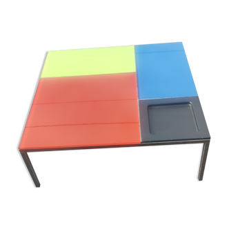 Square coffee table tribute to Mondrian by Ciacci around 1980