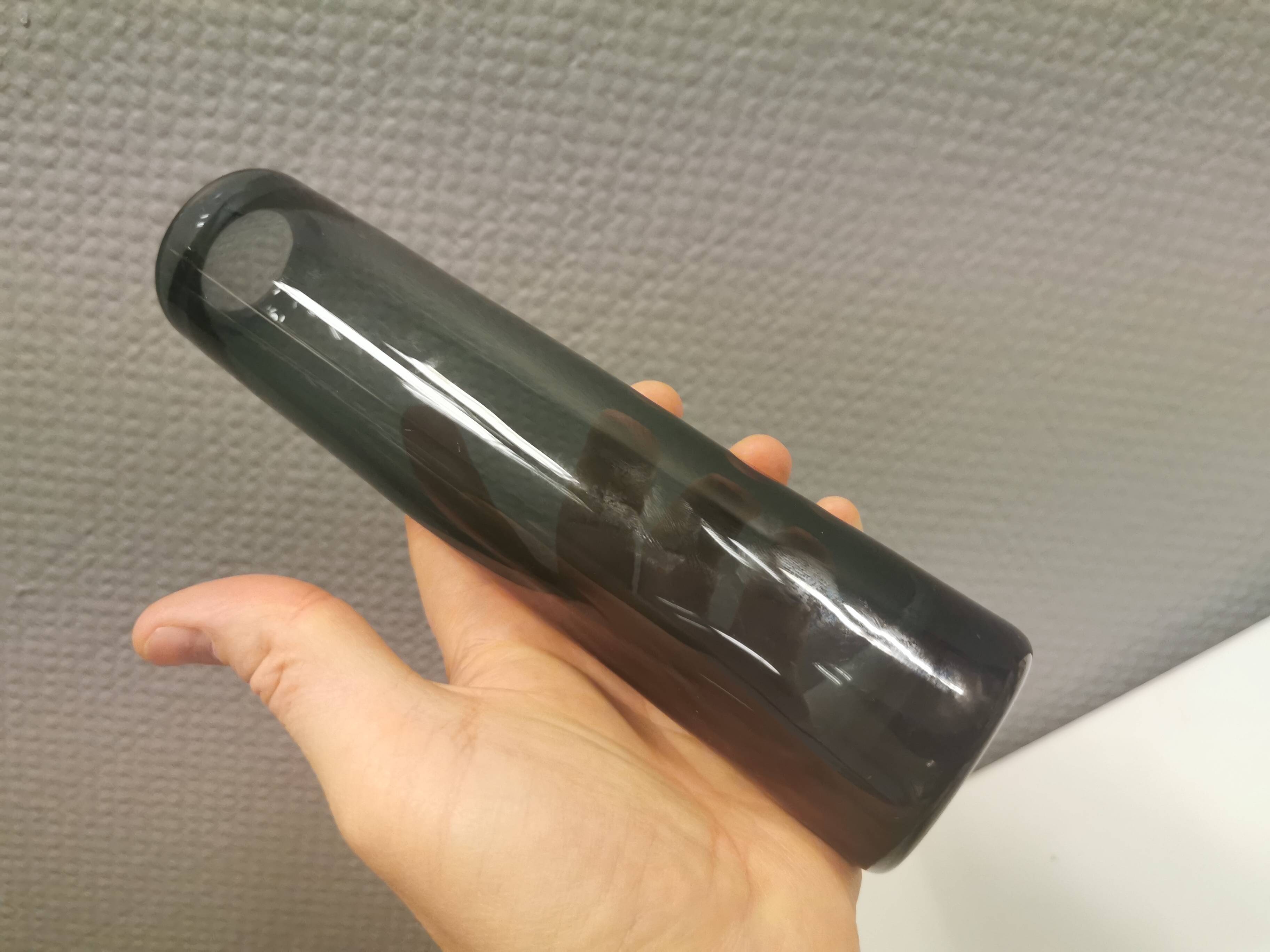 Danish designed vase in beautiful smoke/blue glass, from Holmegaard Glassworks