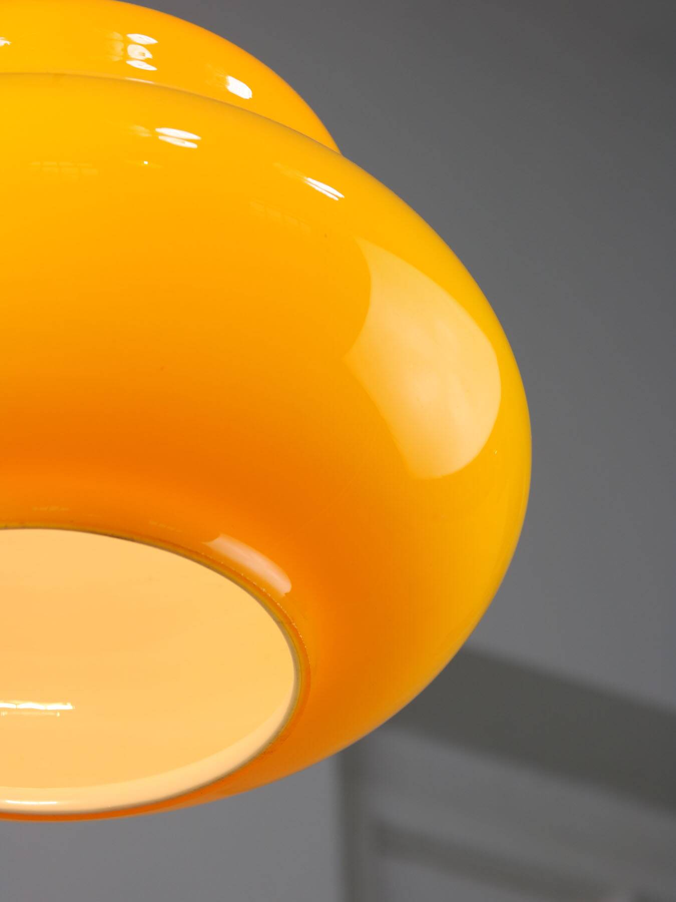 Mid-Century Italian Yellow Glass and Brass Pendant Lamp