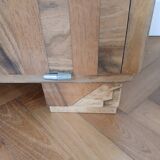 Table de chevet vintage rose marqueterie chêne