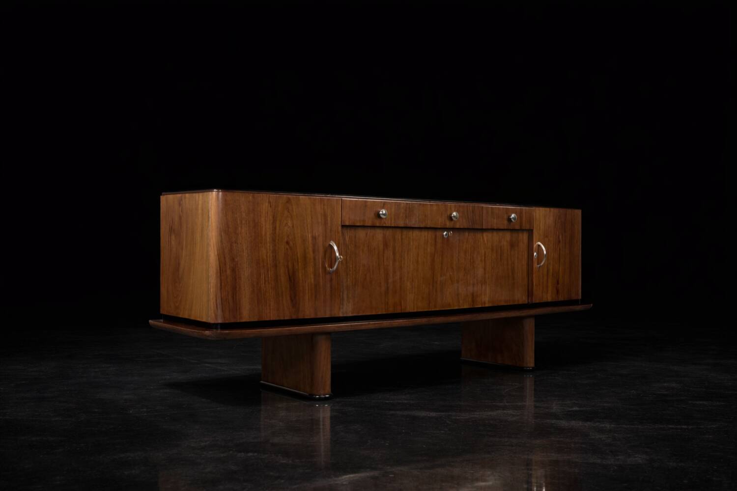 Vintage Rare Large French Art Deco Walnut Sideboard, 1920s