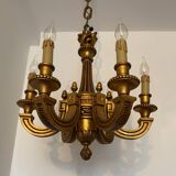60s carved wood candle chandelier