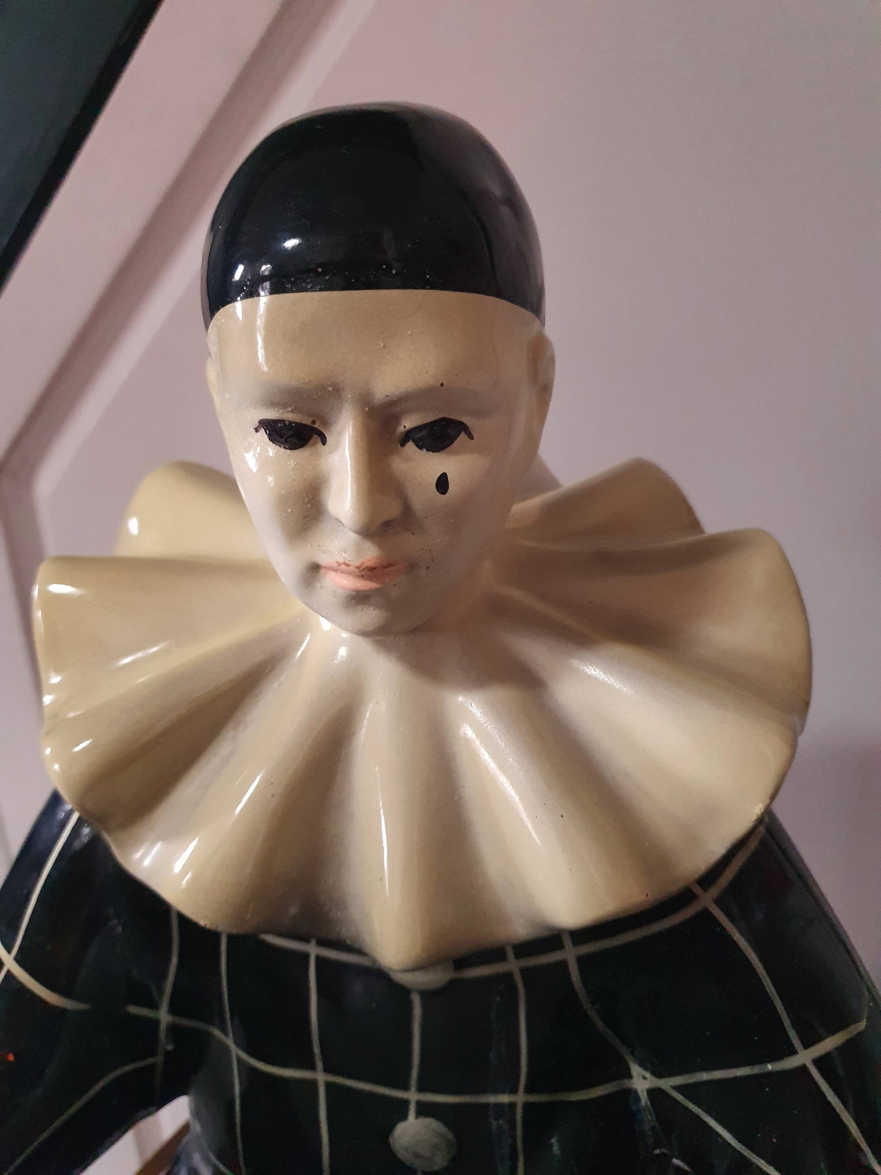Large vintage Pierrot bedside lamp or table lamp from the 50s/60s 1950s with black tiles