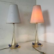 Set of 2 vintage romantic Venetian Italian table lamps in Murano glass.