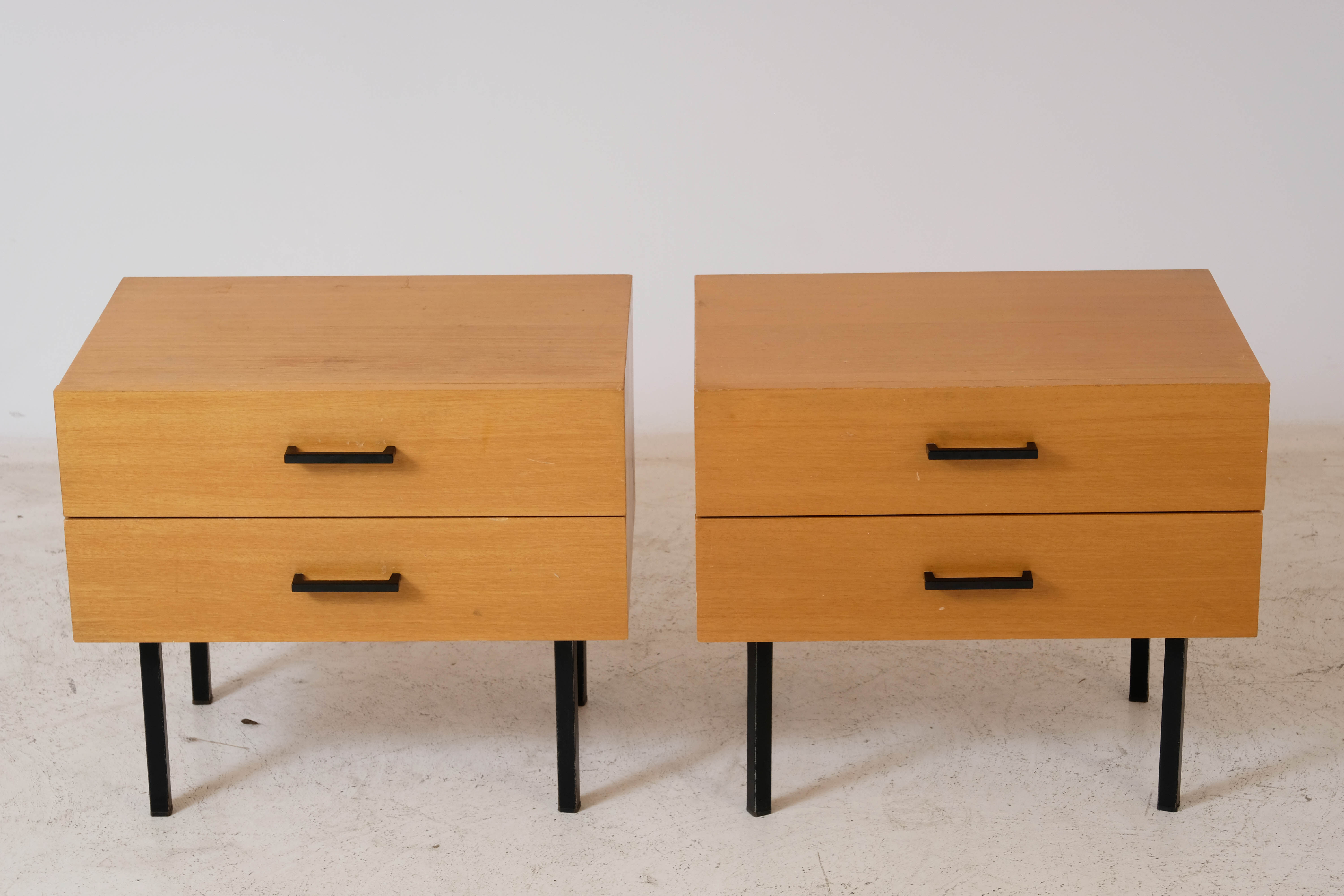 Pair of modernist oak bedside tables in the 60s