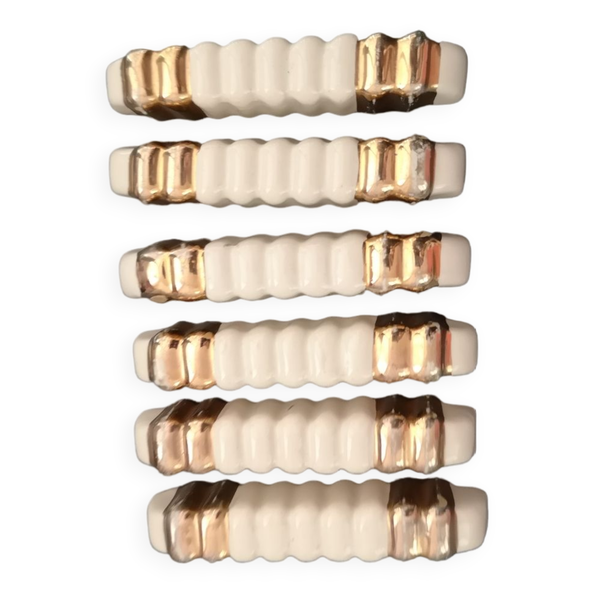 Set of 6 Art Deco knife holders in cream and gold earthenware