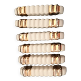 Set of 6 Art Deco knife holders in cream and gold earthenware