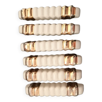Set of 6 Art Deco knife holders in cream and gold earthenware