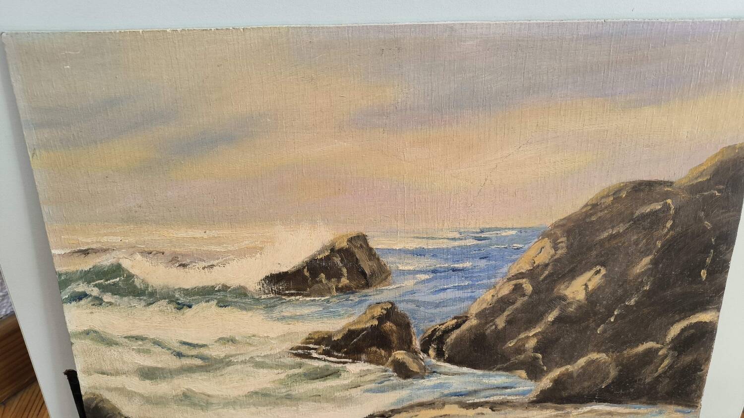 Vintage oil painting signed seaside landscape