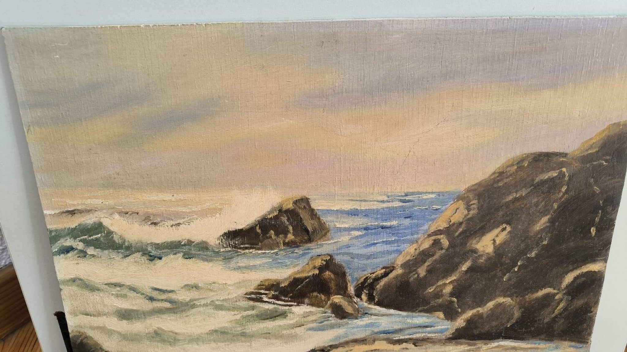 Vintage oil painting signed seaside landscape