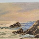 Vintage oil painting signed seaside landscape