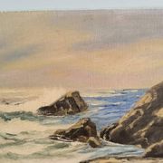 Vintage oil painting signed seaside landscape