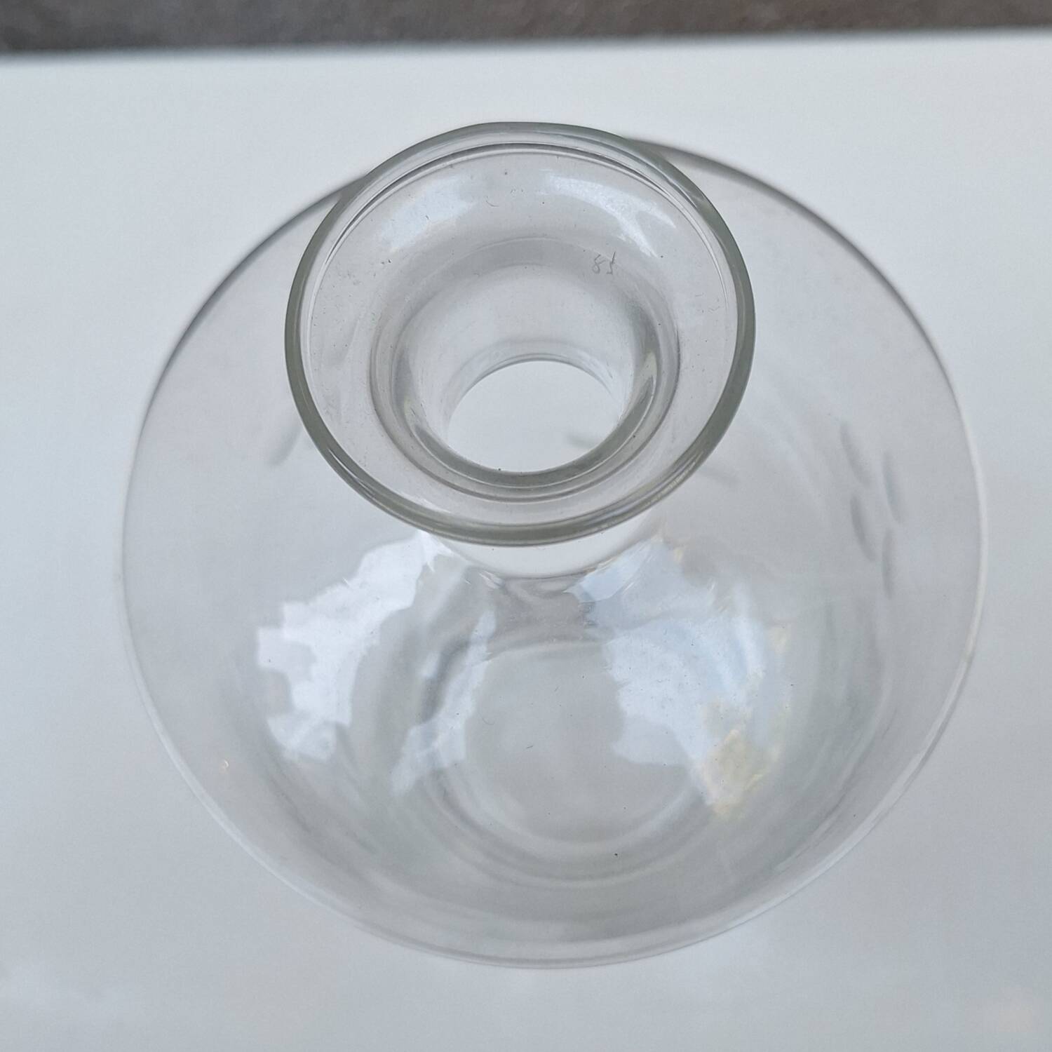 Engraved molded glass carafe from the 1950s