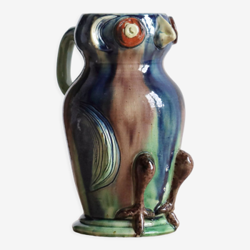 Zoomorphic ceramic owl vase in Flanders earth, Torhout Belgium, Art Nouveau period